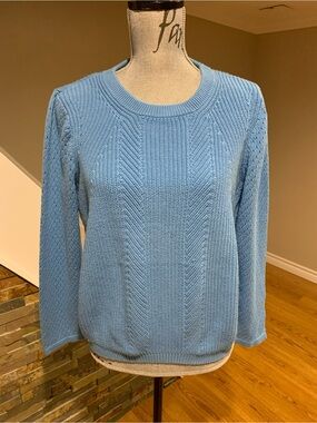 TanJay Sky Blue Cable Knit Crewneck Sweater